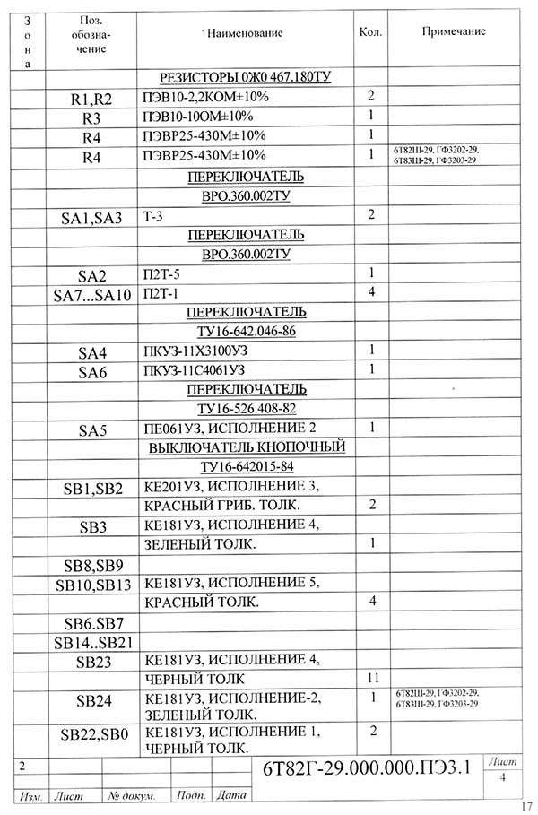 Список елементів схеми електрической принципиальной консольно-фрезерного верстата серии 6Т…-29